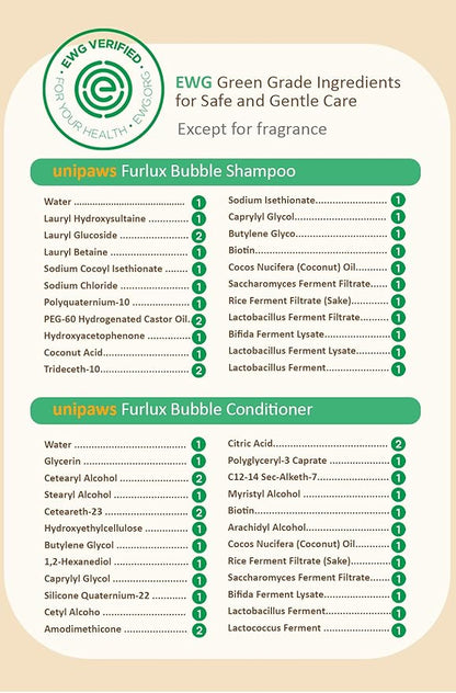 Unipaws Biotin Dog Shampoo for Long-Haired Coats – Deshedding, Detangling & Moisturizing for Silky, Tangle-Free Fur with Probiotics - EWG Green & Light Elegent Scent, Made in Korea, 16.9 Fl Oz / 500ml