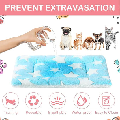 Haull 4 Pcs Waterproof Guinea Pig Bedding Winter Guinea Pig Bed Plush Cage Liners Soft Dog Cat Mat Reversible Winter Cozy Animal Pee Pad Hamster Bed Mat for Bunny(Cute Star,13 x 18.5 Inch)