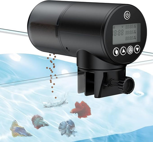 Pawfly 200 ml Automatic Fish Dispenser for Aquarium USB Rechargeable Timer for Fish Tank Adjustable Vocation & Holiday Auto Fish Food Feeder for Pellets Granules & Strips