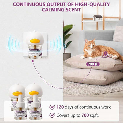 Cat Calming Diffuser, Cat Pheromones Calming Diffuser, Pheromone Dffuser to Calm Cats, Cat Calming Diffuser with 2 Diffuser + 4 Refill,120 Days for Cats Relief Stress Anxiety (Purple)