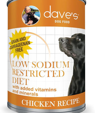 Dave's Pet Food Restricted Sodium Diet for Dogs, Chicken Pate Recipe, 13.2 oz Canned Dog Food, Case of 12