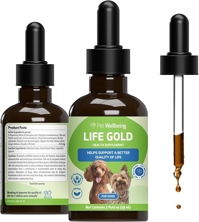 Pet Wellbeing Life Gold for Dogs - Vet-Formulated - Immune Support and Antioxidant Protection - Natural Herbal Supplement 2 oz (59 ml)