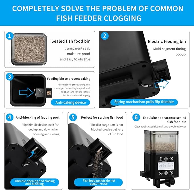 Automatic Fish Feeder for Aquarium with Timer, LCD Display 320ML Large Capacity Adjustable Fish Dispenser, Operated Feeders for Goldfish, Turtle for Vacation, Weekend or Daily Use(Black)