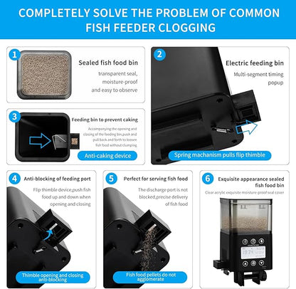 Automatic Fish Feeder for Aquarium with Timer, LCD Display 320ML Large Capacity Adjustable Fish Dispenser, Operated Feeders for Goldfish, Turtle for Vacation, Weekend or Daily Use(Black)