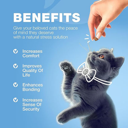 Cat Calming Treats - Probiotic Melatonin Soft Chews for Cat Anxiety Relief - Calming Chews for Stress, Storms, Travel, Grooming, Separation Anxiety - Behavioural Support