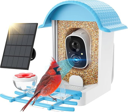 Smart Bird Feeder with Camera, Bird Feeders for Outdoors with Solar Panel, 2K HD Live View, AI Identify, Auto Capture, Instant Notifications, 2.4GHz, IP65 Waterproof, Ideal Gifts for BirdLovers, Blue