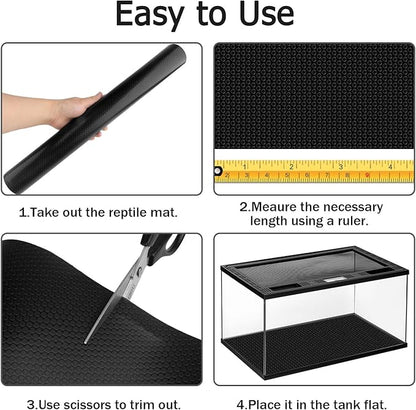 Reptile Mat Liner for 63 Gollon 68 Gollon 70 Gollon 81 Gollon Terrarium, Bearded Dragon Tank liners 20" Wide, Substrate flooring for Reptile Enclosure, Reptile Bedding Carpet for Leopard Gecko, Black