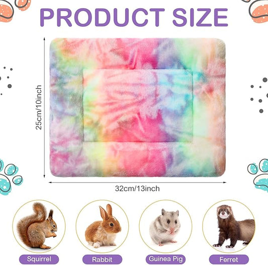 Haull 4 Pcs Waterproof Guinea Pig Bedding Winter Guinea Pig Bed Plush Cage Liners Soft Dog Cat Mat Reversible Winter Cozy Animal Pee Pad Hamster Bed Mat for Bunny(Tie Dyed,13 x 10 Inch)
