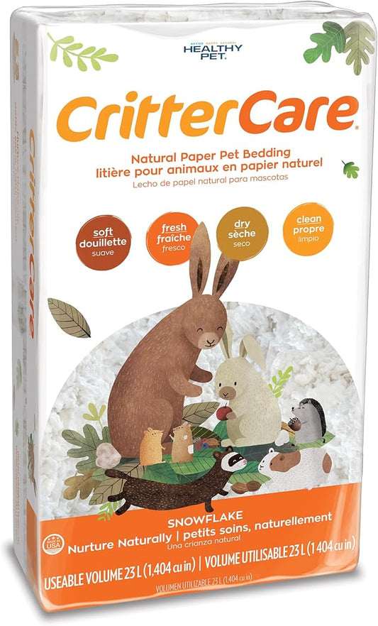 CritterCare Natural Snowflake Paper Small Pet Animal Bedding - Odor Control, Unscented, 99% Dust Free, Super Absorbent, White, 23L, Great for Rabbits, Guinea Pigs, Hamsters, Gerbils, Mice, Rats