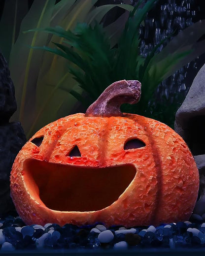 Uniclife Halloween Aquarium Decoration Resin Pumpkin House Ornament Halloween Fish Tank Pumpkin Decoration for Aquarium Landscape Reptile Hideout Hideaway Spawning Cave for 5-20 Gallon Fish Tanks