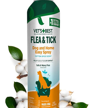 Vet's Best Natural Flea and Tick Easy Spray for Dogs – Cotton Spice Scent – Natural Flea & Tick Prevention – Kills Pests on Contact – Plant-Based Formula – Made in USA – 14 oz