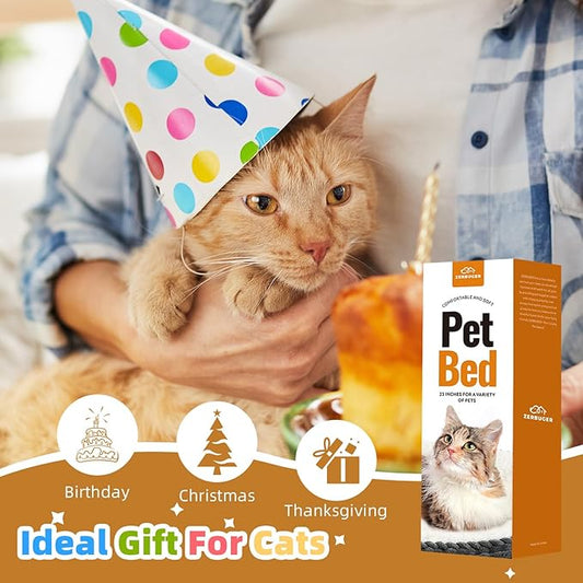 23in Cream Round Cat Dog Bed Gift for Large Medium Small Dogs Cats, Machine Washable Sleeping Sofa, Non-Slip Bottom Breathable Soft Calming Pet Cuddler for Indoor/Outdoor/Car/Cage