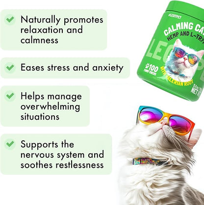 Cat Calming Treats Natural Anxiety Relief for Indoor Cats Stress & Travel Storm Separation Support Helps with Vet Visits, Grooming & Loud Noises Soothing Behavior Aid 100 Yummy Chews