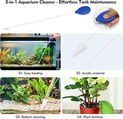 3 Pcs Multi-Functional Axolotl Tank Accessories, Pro-Grade Straight and Curved Long Tweezers with Extended Reach and Ergo-Grip, Plus a Precision Coral Feeder in One Care Bundle