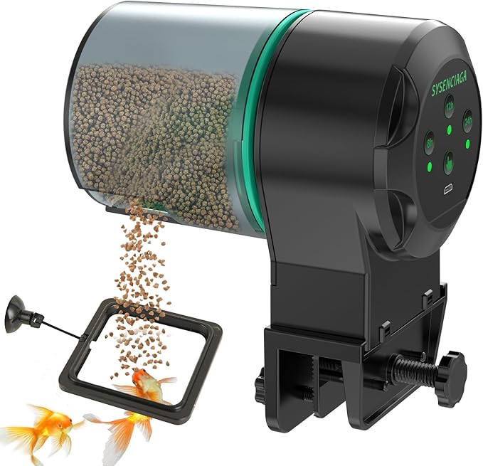 Automatic Fish Feeder for Aquarium, Auto Food Dispenser with Timer, 250 ml Fishs Feeder for Pellets Granules & Strips, Automatic Fish Dispenser for Small Tank, Big Aquariums & Pond