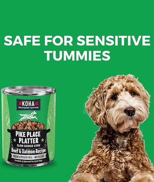 KOHA Pike Place Platter Stew for Dogs with Beef and Salmon, High Protein Wet Dog Food, 12.7oz Cans (Case of 12)