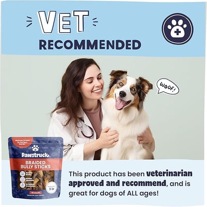 Pawstruck Natural 5” Braided Bully Sticks for Dogs, Tough Long-Lasting, Rawhide-Free, Low Odor, Healthy Single Ingredient Chew Treat for Aggressive Chewers, 10 Count, Packaging May Vary