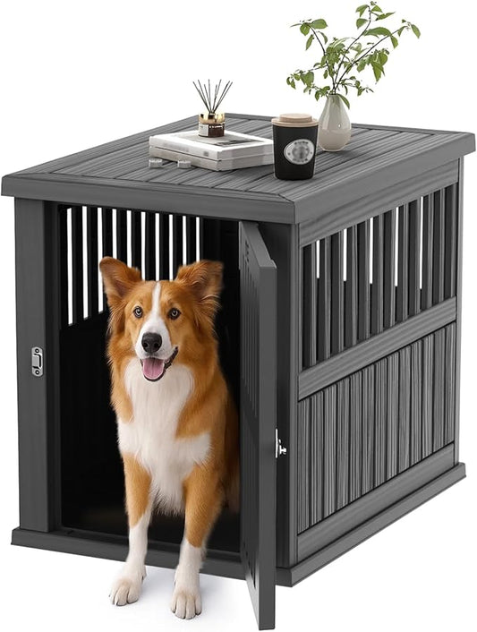 Vixzen Dog Crate Furniture for Small to Large Dogs,Decorative Resin Kennel Indoor,Multifunctional Dog Crate with Locking Buckle,End Table,Durable and Sturdy,Black(39.37 * 28.35 * 32.83)