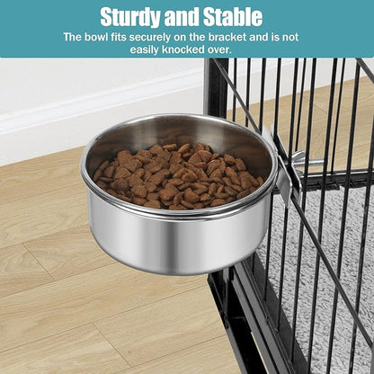 Dog Bowl Stainless Steel Dog Bowls Pet Hanging Food Water Bowl Cage Feeding Cup Feeder for Dogs Cats Rabbits Birds Small Animal (Medium (2pcs)