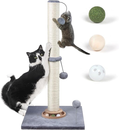 31" Cat Scratching Post Kitten Toys for Indoor Cats, Interactive Cat Scratcher with Catnip Balls, Sisal Scratch Rope for Large Cats, Grey