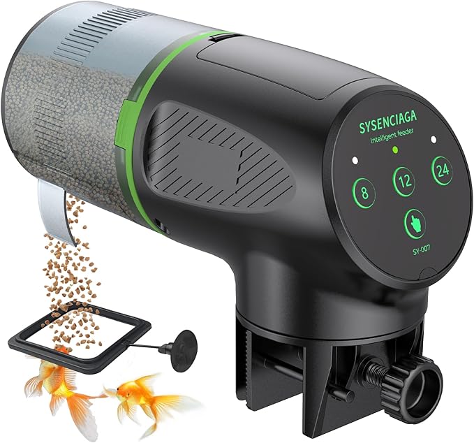 Automatic Fish Feeder for Aquarium, Auto Food Dispenser with Timer, 200 ml Fish Feeder for Pellets Granules & Strips, Automatic Fishs Dispenser for Small Tank, Big Aquariums & Pond