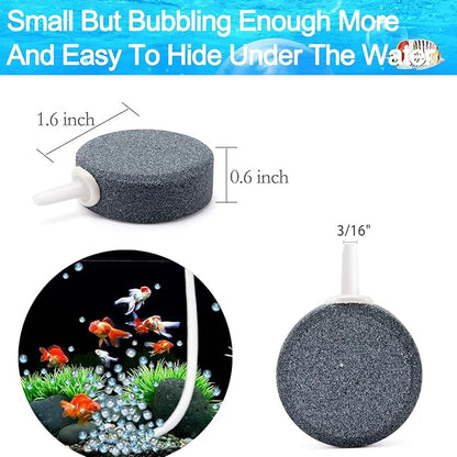 Aquarium Air Stone Disc - 1.6 Inch Bubble Diffuser, 2PCS Aquarium Bubbler Stone, Fish Tank Air Stones, Airstone Bubbler, Aquarium Air Aump Accessories, Air Stones for Aquariums