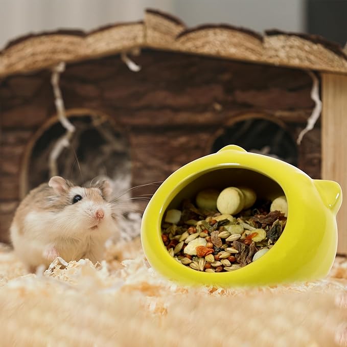 Ceramic Small Pet Hamster Food Bowl Guinea Pig Food Bowls Hamsters Water Bowl Ferret Chinchillas Squirrels Hedgehog Accessories Reptiles Hamster Accessories for Cages (Yellow)