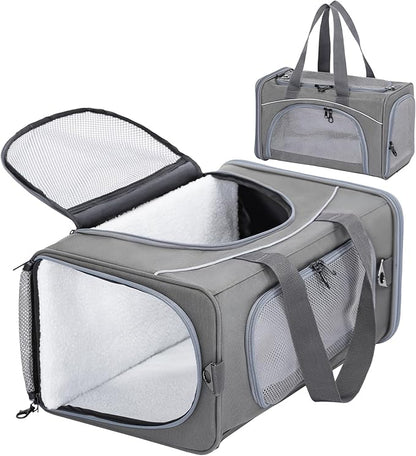 ‌Petsfit Airline Approved Pet Carrier for Small Dogs & Cats, 18x8x11 TSA Approved Carrier, with Removable Dual-Sided Padding (2-Way Placement) - Fits Under Most Airplane Seats, Escape Proof (Grey)