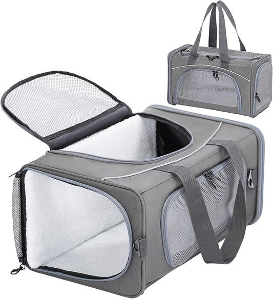 ‌Petsfit Airline Approved Pet Carrier for Small Dogs & Cats, 18x8x11 TSA Approved Carrier, with Removable Dual-Sided Padding (2-Way Placement) - Fits Under Most Airplane Seats, Escape Proof (Grey)