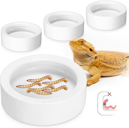 Meanplan 4 Pcs Reptile Bowl Food Dish 2.71 Inch Reptile Water Food Feeding Dish Ceramic Worm Pet Bowl Anti Escape Feeder for Lizard Anoles Chameleon Bearded Dragon Hermit Crab