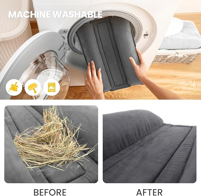 Rabbit Bed, Washable Bunny Pillow, Reversible Lounger Pad, Soft Small Animal Bedding, Stress Relief Pet Mat for Kittens, Guinea Pigs, Puppies