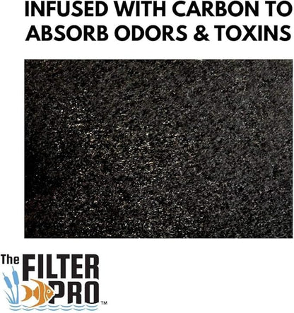 Carbon Fine Filter Media, 3/8" Thick, 12" x 12" Pads, 5 Pack, Perfect for Aquariums, Ponds or Water Gardens, Made in USA