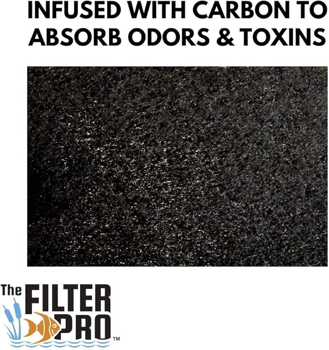 Carbon Fine Filter Media, 3/8" Thick, 12" x 120" Roll, Perfect for Aquariums, Ponds or Water Gardens, Made in USA