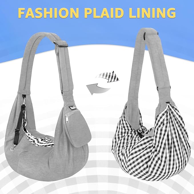 Lukovee Pet Sling, Hand Free Dog Sling Carrier Adjustable Padded Strap Tote Bag, Shoulder Bag with Safety Belt & Front Pocket for Small Dog Cat Puppy (Grey-WY,S)