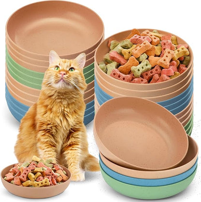 Tioncy 24 Pcs Fatigue Relief Cat Bowl 5.5 Inch Shallow Cat Food Dish Wide and Small Pet Wet Plate Wide Stray Wet Feeding Bowl for Ferrets Feral Short Legged Kitten, Wheat Straw(Three Color,Classic)