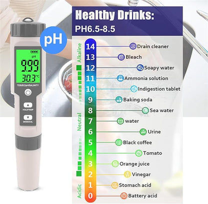 Aquarium Salt Tester -Pool Salt Tester, Versatile 5 in1 Salinity, PH, TDS, EC, and Temperature Meter, Digital Salinity Tester for Saltwater Aquarium, Accurate Salinity Meter,Grey