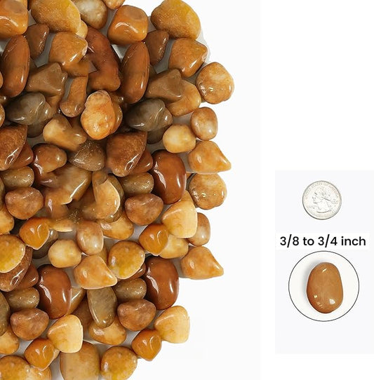 Stonecreek 24 LBS River Rocks (2 x 12 LBS Bags) – Natural Polished Decorative Pebbles, Garden Landscaping Stones for Planters, Vase Fillers, Succulent Pots, Fish Tanks & Terrariums, Yellow Medium