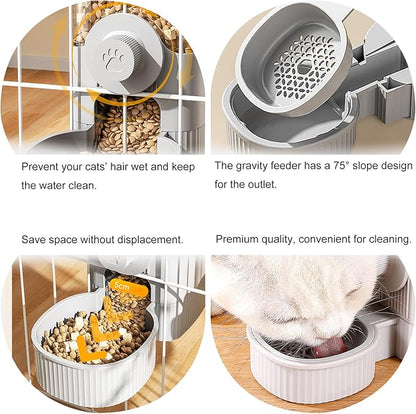Hanging Cage Automatic Food Water Dispenser, Auto Gravity 1.2L Self-Feeding Feeder and 0.52L Waterer Set, Crate Auto Feeder Dish for Puppy Cats Ferret Bunny Guinea Pig Small Pets (Grey)