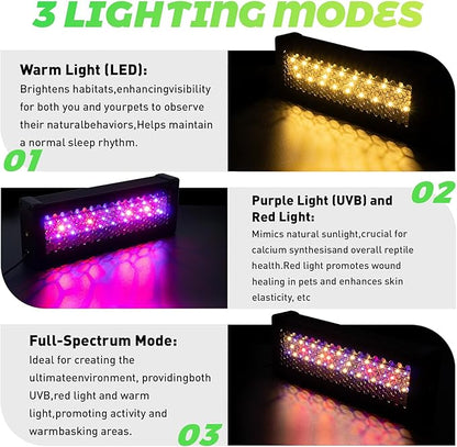 UVB Light for Bearded Dragon,Dimmable Brightness LED UVB Light for Reptiles,18W 10Inch Reptile UVB Heat Lamp for Chameleon,Turtles,Lizard,Tortoise,Gecko,Snake, Adjustable 6/10/12-Hour Cycles