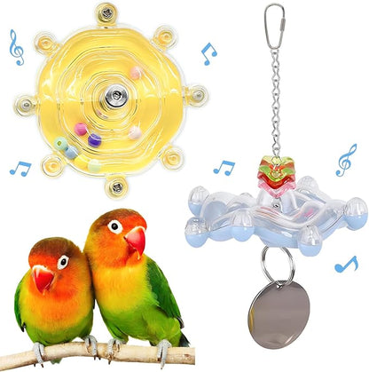 Bird Toys for Parakeets, Colorful Parakeet Toys Wheel, Interactive Spinner Rattle Parrot Toy, Cockatiel Toy for Bird Cage, Chewing Exercise for Conure, Budgies Enrichment Toys (2pcs, Rondom Color)