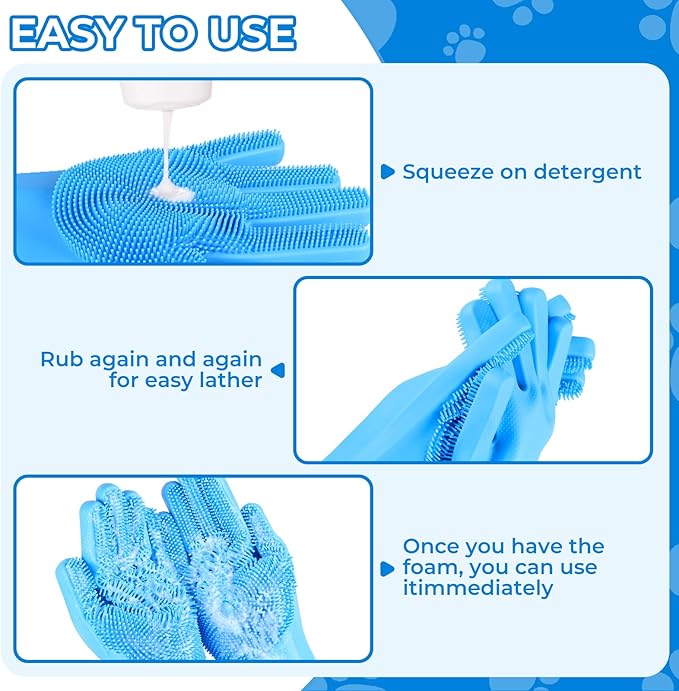 2PCS Dog Washing Gloves and Dog Shampoo Brush, Dog Bath Brush That can add Dog Shampoo, Dog Bath Supplies Dog and Cat Bath Set
