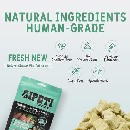 Freeze Dried Cat Grass Treats, Tasty Chicken Flavor, Cat Chew Treats for Dental Cleaning and Hairball Control, Fresh Breath & Healthy Digestion, High Protein & Grain Free Snacks