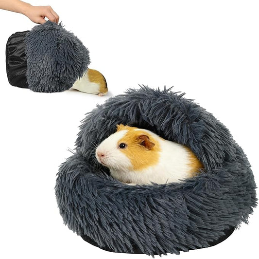 Soothing Guinea Pig Hideout, Doughnut Guinea Pig Bed with Hooded Cover, Washable Hamster Rabbit Bunny Bed, Washable Round Cave Beds for Small Animal Bunny Rabbit Hideout (Black)