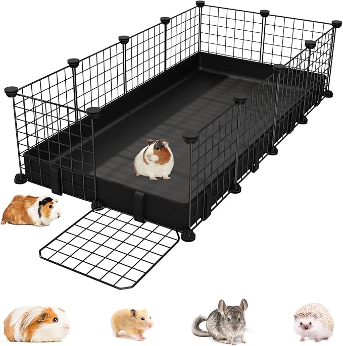 Small Animal Playpen with Waterproof Mat,Guinea Pig Cages,49.2x24.6x12.2inch C&C Cage for Hamster,Bunny,Hedgehog,Chinchilla,Ferret,Indoor Outdoor Portable Metal Wire Yard Fence,Metal Pet Panels-12pcs