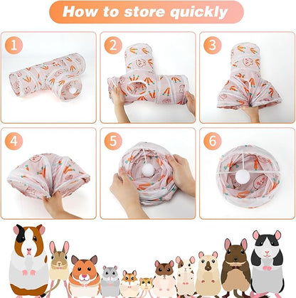Rypet Guinea Pig Tunnel 3 Way Collapsible Small Pet Tunnels and Tubes with Interactive Ball for Baby Rabbit Ferret Hamster Chinchilla Hedgehog Hiding and Resting-White