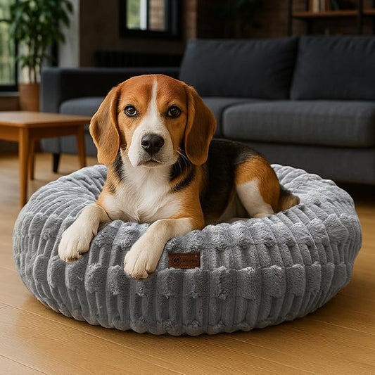 ShinHye Dog Bed for Small Dogs & Cats, Washable Calming Round Pet Bed with Non-Slip Bottom, Soft Indoor Puppy Bed(ZJ-Grey-23x23)