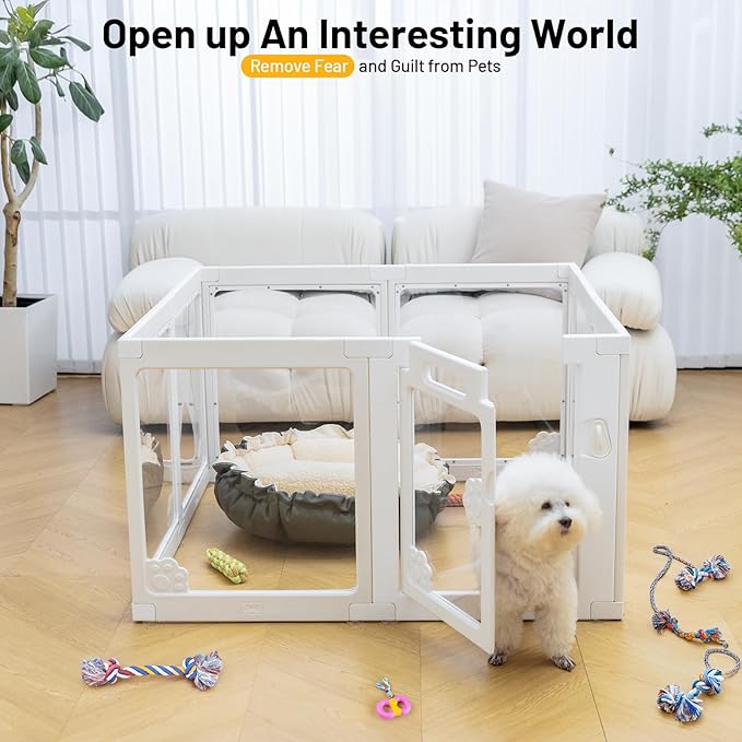 Clear Acrylic Dog Playpen Plastic Puppy Enclosure Foldable Fence Kennel for Dogs Cat Rabbit Easy Assemble Pet Pen for Pig Indoor Transparent Preferable for Small Dogs (23.6“ Height, 8PCS)