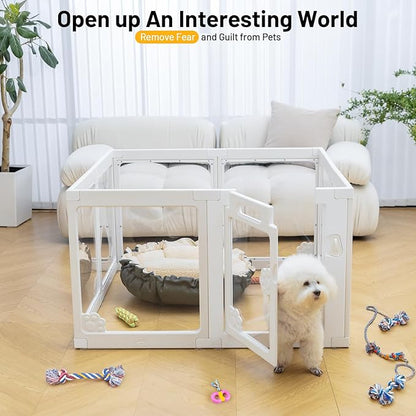 Clear Acrylic Dog Playpen Plastic Puppy Enclosure Foldable Fence Kennel for Dogs Cat Rabbit Easy Assemble Pet Pen for Pig Indoor Transparent Preferable for Small Dogs (23.6“ Height, 8PCS)