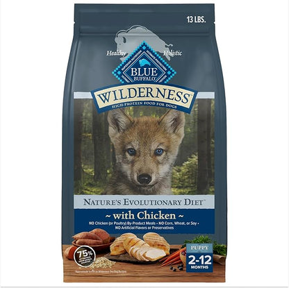 Blue Buffalo Wilderness Puppy High Protein Dry Dog Food With Real Chicken Plus Wholesome Grains, Made in the USA with Natural Ingredients, Chicken, 13-lb. Bag