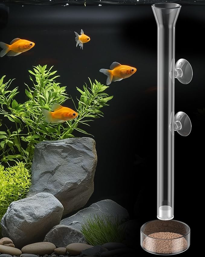 Pawfly Aquarium Fish Feeding Dish Set – Clear Glass Shrimp Feeder Tube with Dish & 2 Suction Cups, Fish Tank Feeding Supplies for Shrimp, Betta and Tropical Fish